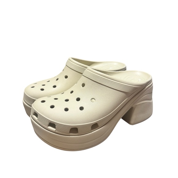 New Crocs Siren Clog Platform Block High Heels Bone/Biege Slip On Womens Size 12 - Picture 2 of 7